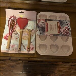 Circo Pink and Red Heart Bakeware Set with Silicone Tools